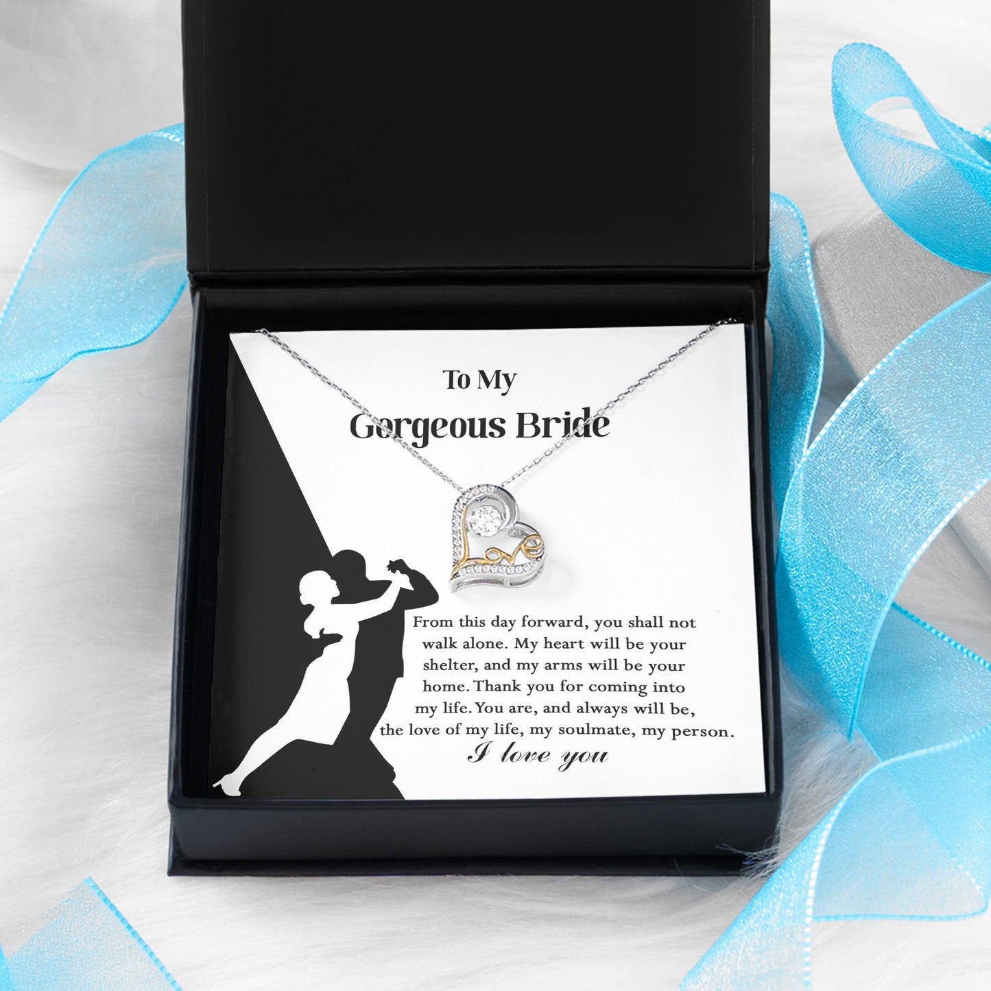 To My Gorgeous Bride on Our Wedding Day, You are the Love of My Life Love Dancing Heart Pendant Necklace - Mallard Moon Gift Shop