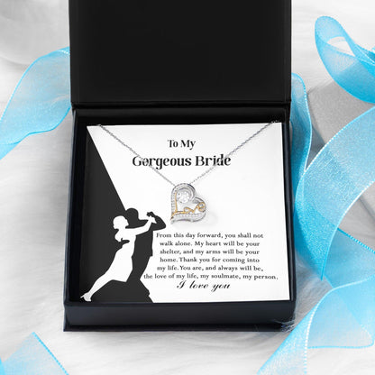 To My Gorgeous Bride on Our Wedding Day, You are the Love of My Life Love Dancing Heart Pendant Necklace - Mallard Moon Gift Shop