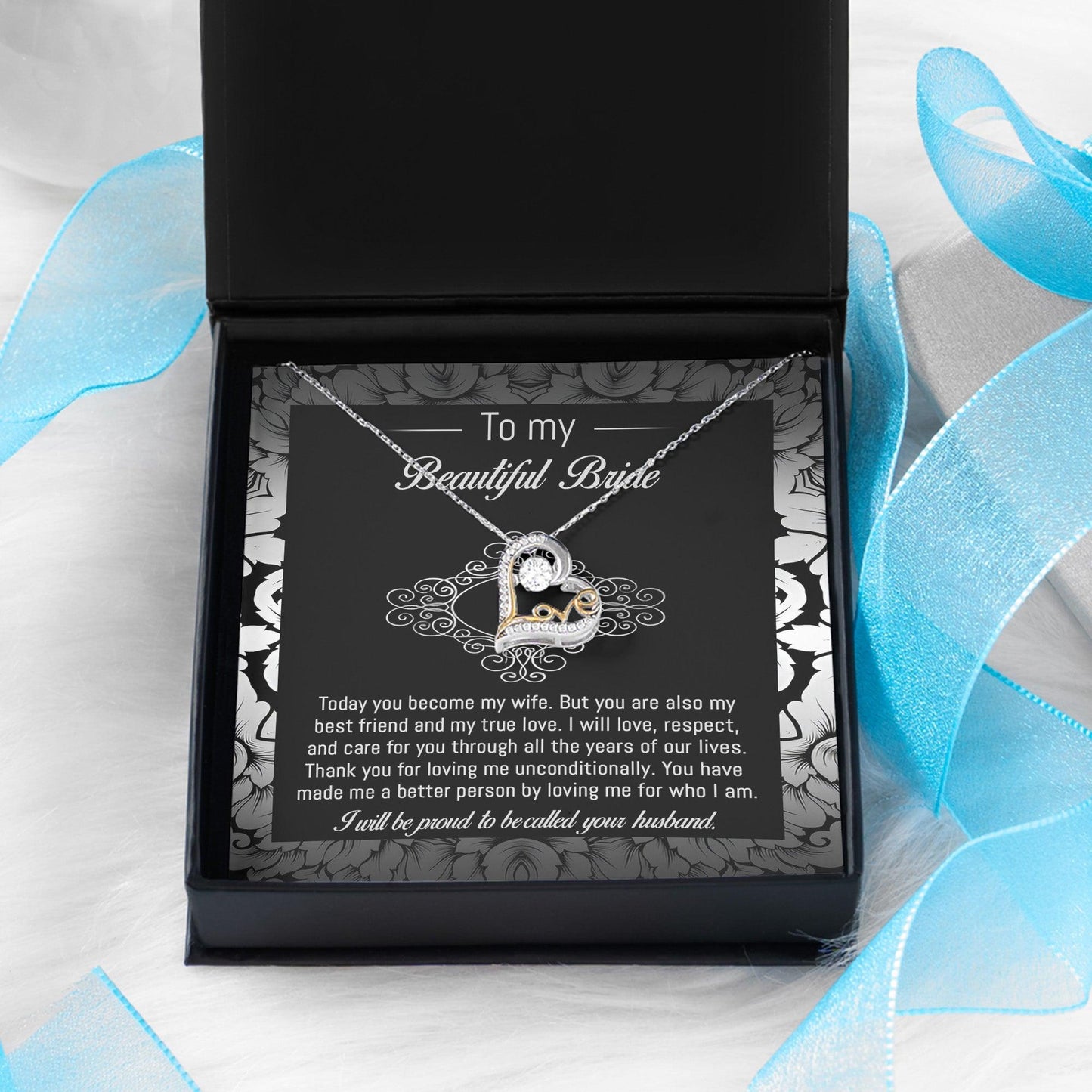 Bride Wedding Day Gift - My True Love - Love Dancing Heart Pendant Necklace - Mallard Moon Gift Shop