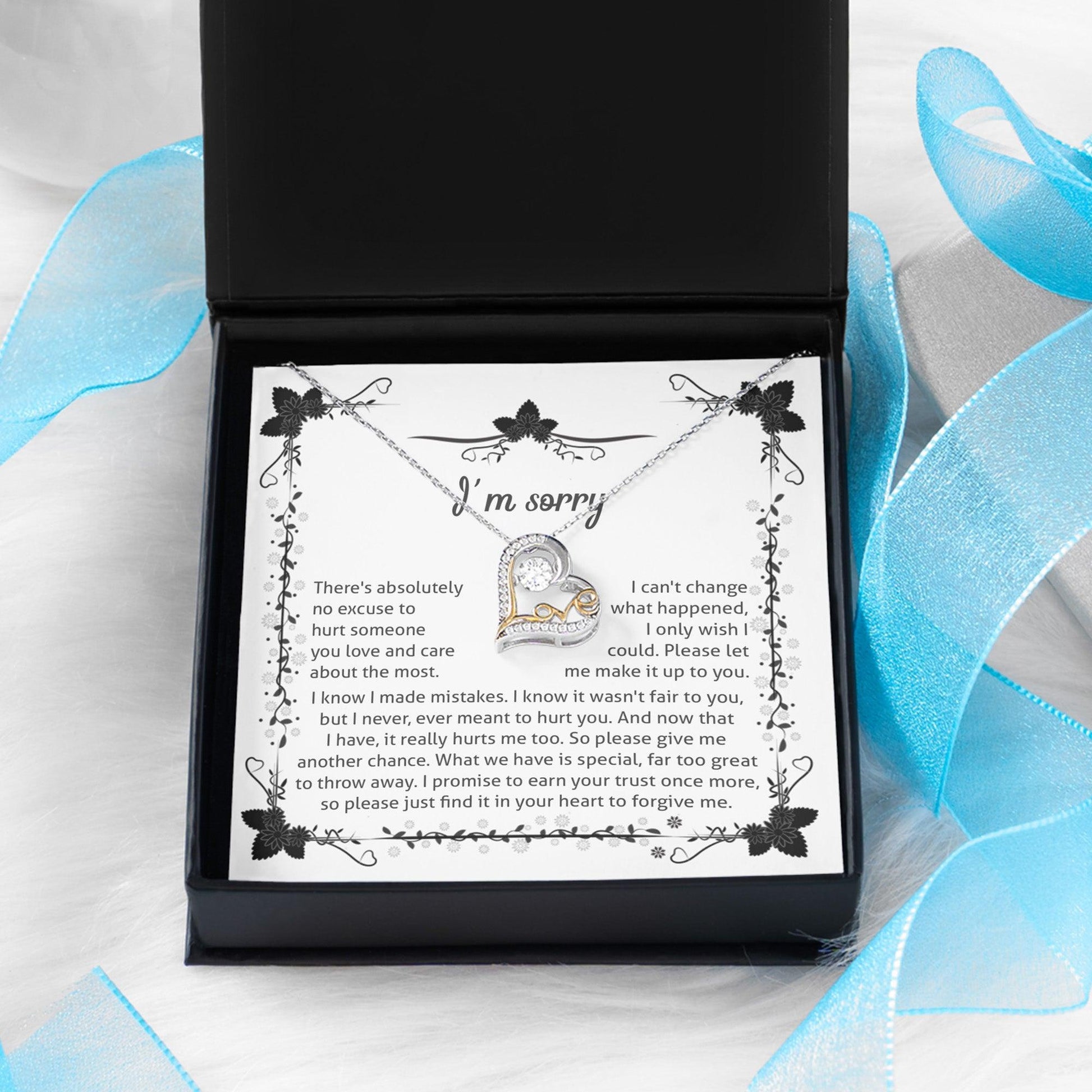 Apology Gift - I'm Sorry, No Excuse, Another Chance - Love Dancing Heart Pendant Necklace - Mallard Moon Gift Shop