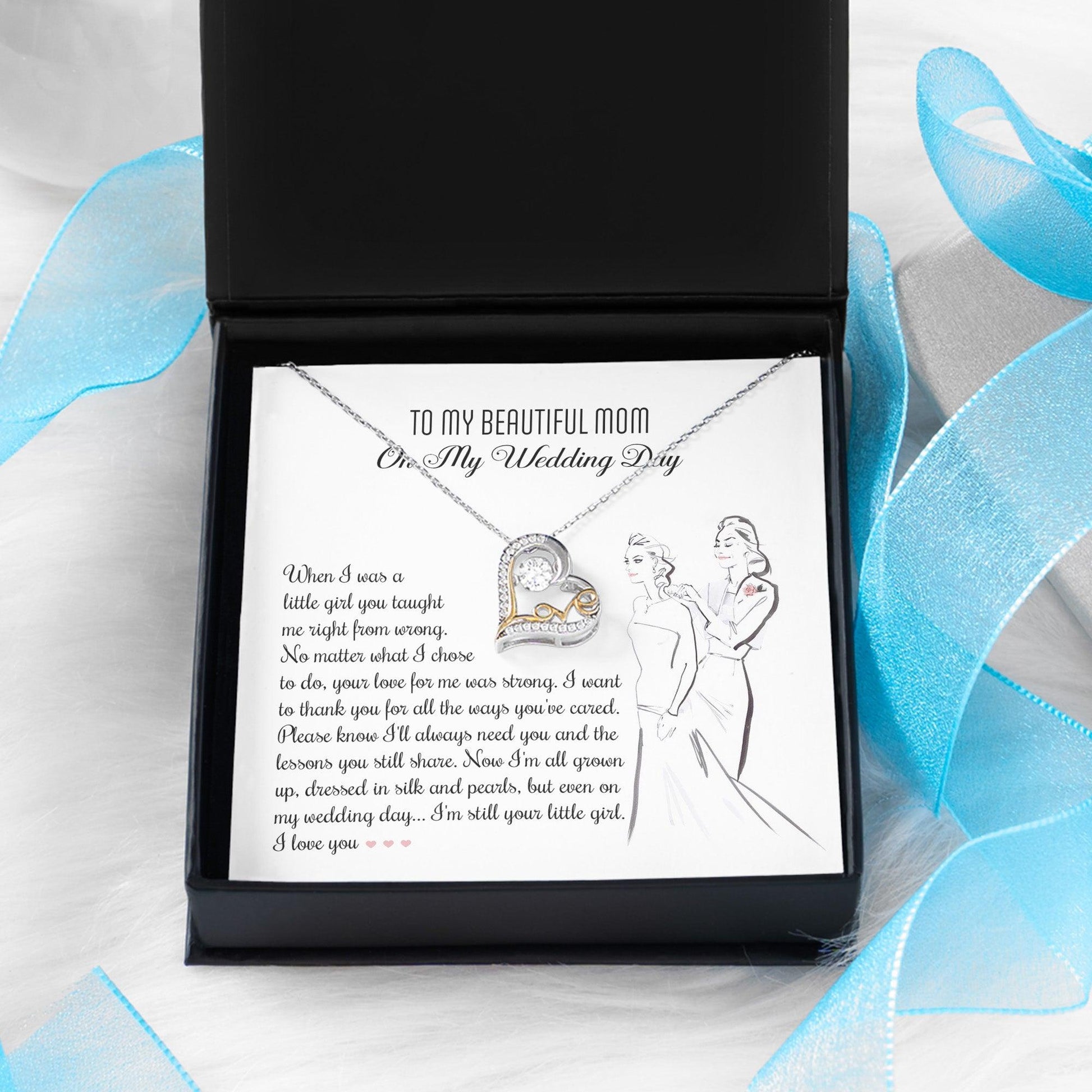 Gift for Mom Wedding Day - Always Your Little Girl Love Heart Pendant Necklace - Mallard Moon Gift Shop