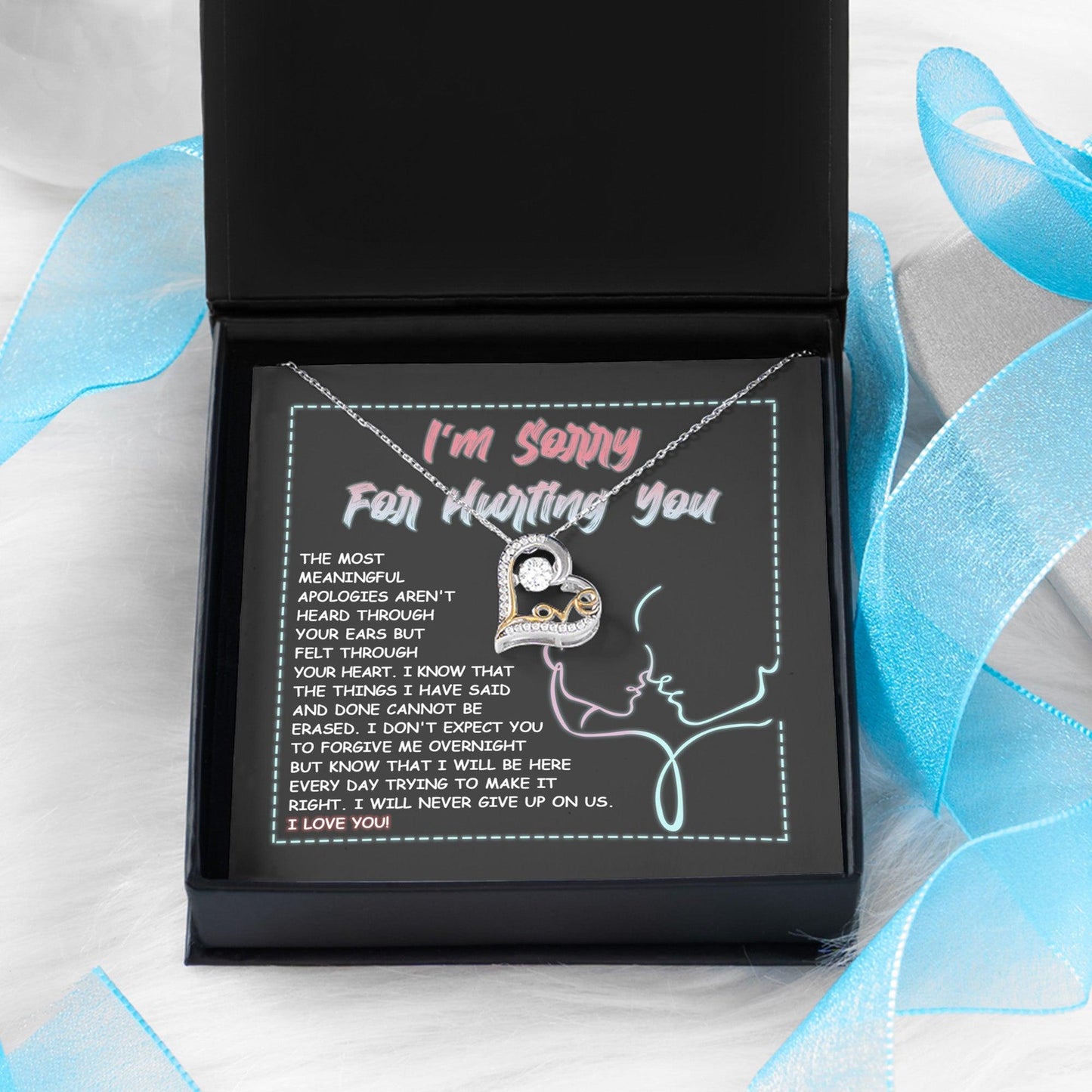 Apology Gift for Girlfriend, Wife, Soulmate - Sorry, Never Give Up - Love Dancing Heart Pendant Necklace - Mallard Moon Gift Shop