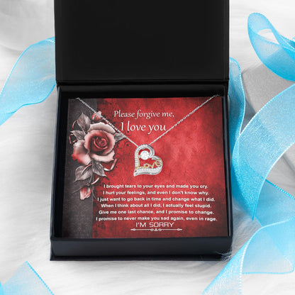 Apology Gift for Girlfriend, Wife, Soulmate - Sorry, One Last Chance - Love Dancing Heart Pendant Necklace - Mallard Moon Gift Shop