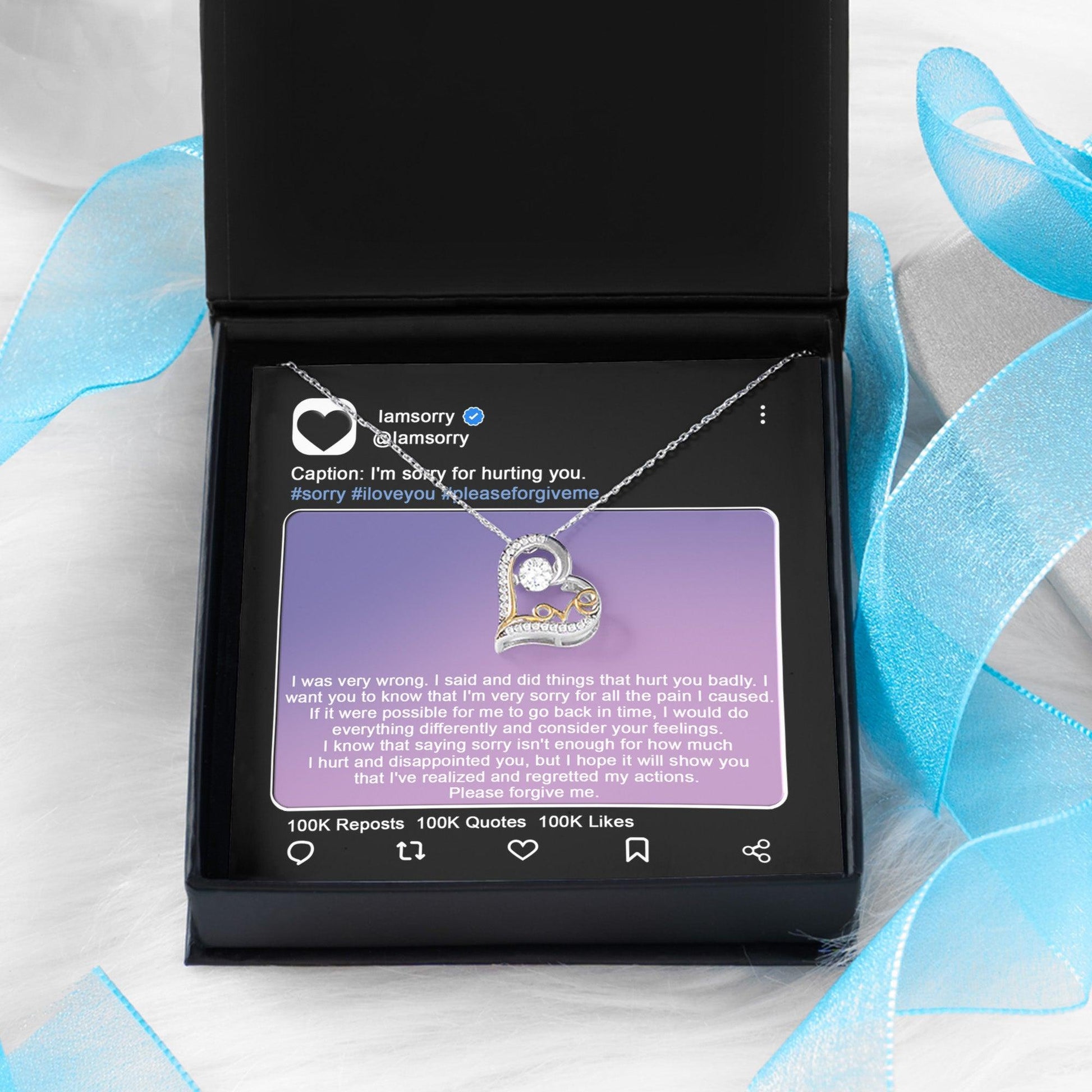 Apology Gift for Girlfriend, Wife, Soulmate - Sorry, Hurt You Badly - Love Heart Pendant Necklace - Mallard Moon Gift Shop