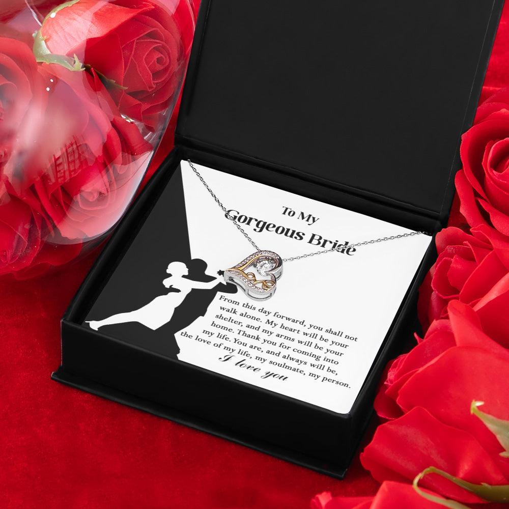 To My Gorgeous Bride on Our Wedding Day, You are the Love of My Life Love Dancing Heart Pendant Necklace - Mallard Moon Gift Shop