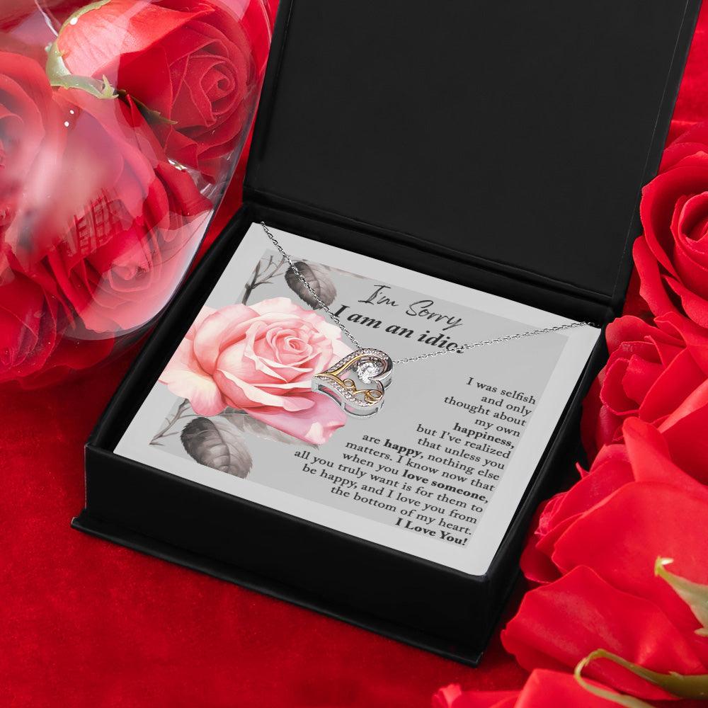 Apology Gift for Her - I'm Sorry I am an Idiot - Love Dancing Heart Pendant Necklace - Mallard Moon Gift Shop