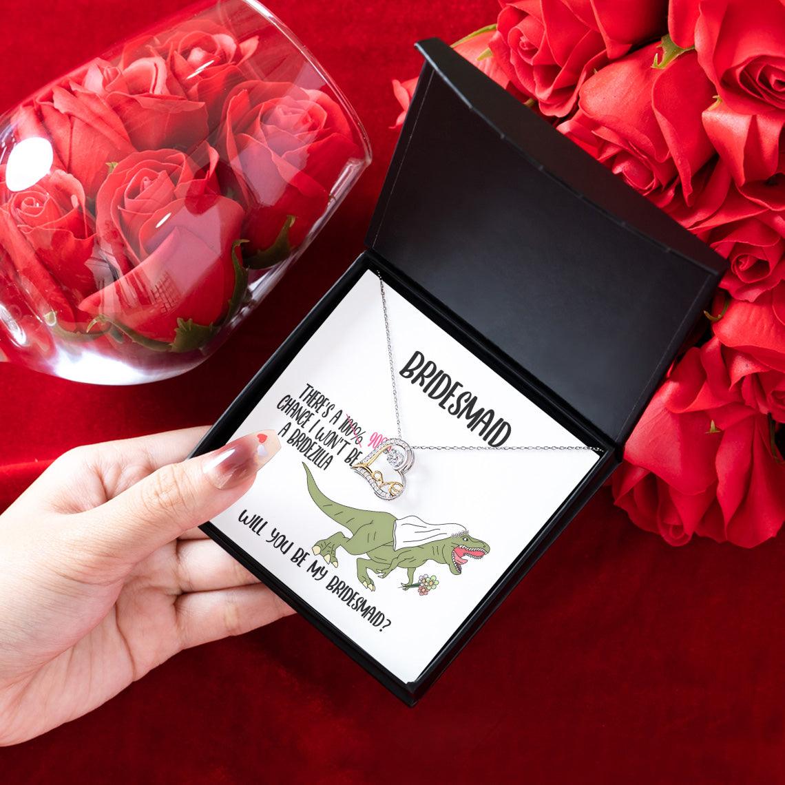 Bridesmaid Wedding Party Proposal Invitation Love Heart Necklace Gift from Bridezilla, Bridesmaid Gifts - Mallard Moon Gift Shop