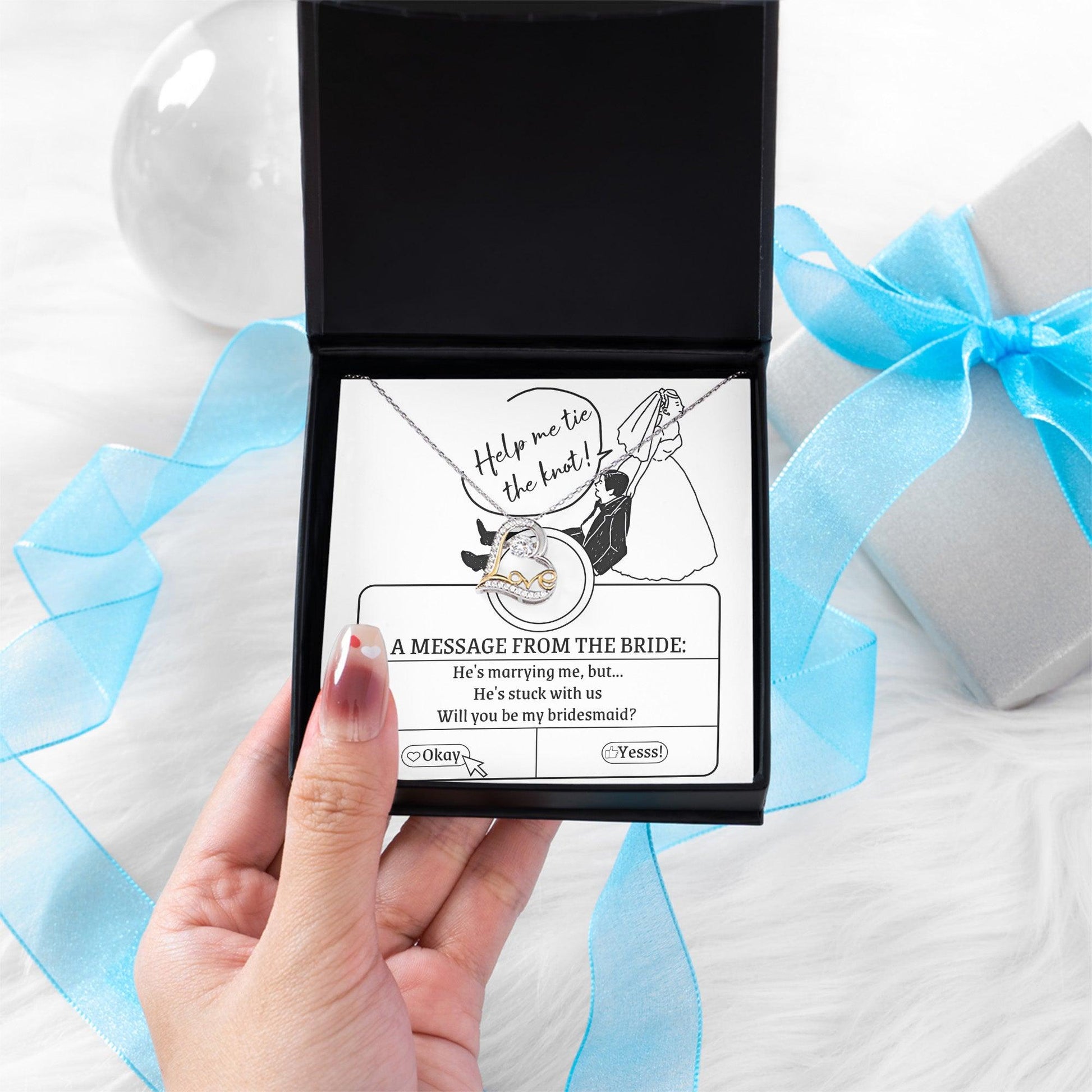 Bridesmaid Proposal Wedding Invite Will You Be My Bridesmaid Love Dancing Heart Pendant Necklace - Mallard Moon Gift Shop