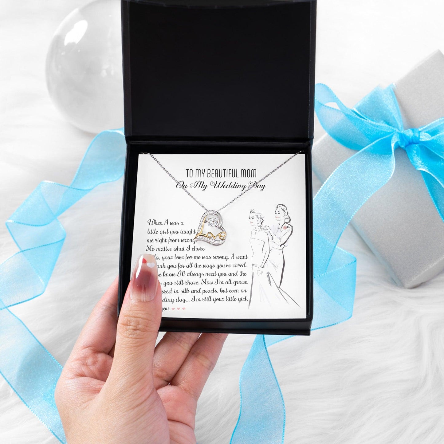 Gift for Mom Wedding Day - Always Your Little Girl Love Heart Pendant Necklace - Mallard Moon Gift Shop