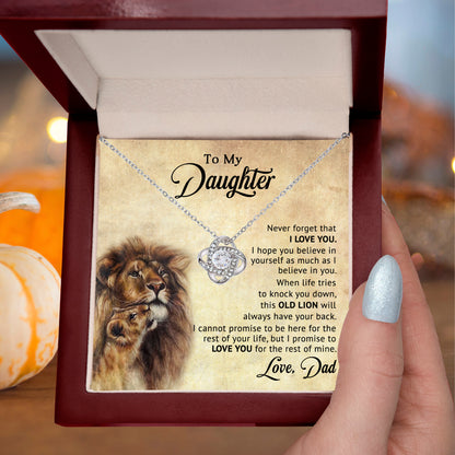 To My Daughter – “Old Lion” Dad & Daughter Love Knot Necklace | Inspirational Father-to-Daughter Gift with Heartfelt Lion Message Card - Mallard Moon