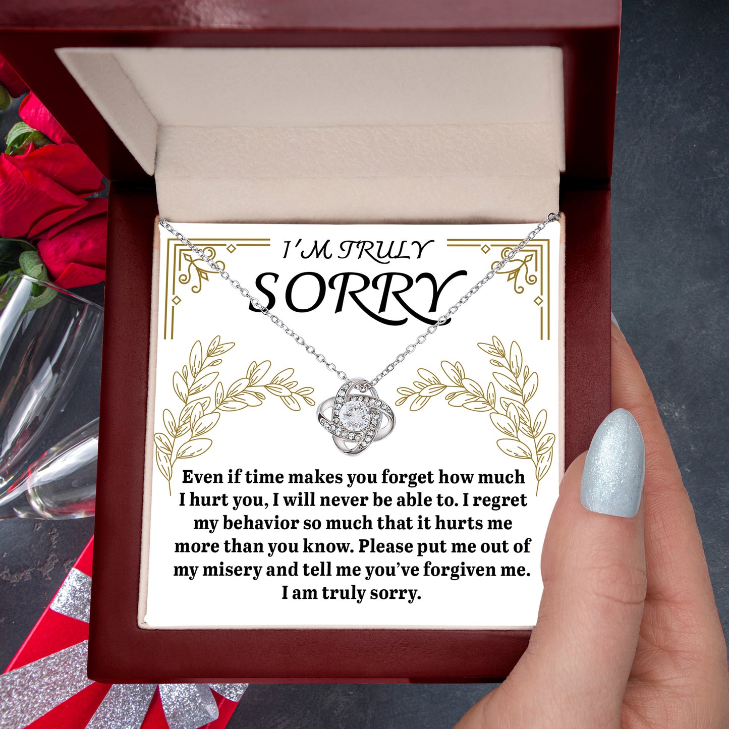 Apology Gift for Girlfriend, Wife, Soulmate - Sorry, It Hurts Me - Love Knot Pendant Necklace - Mallard Moon