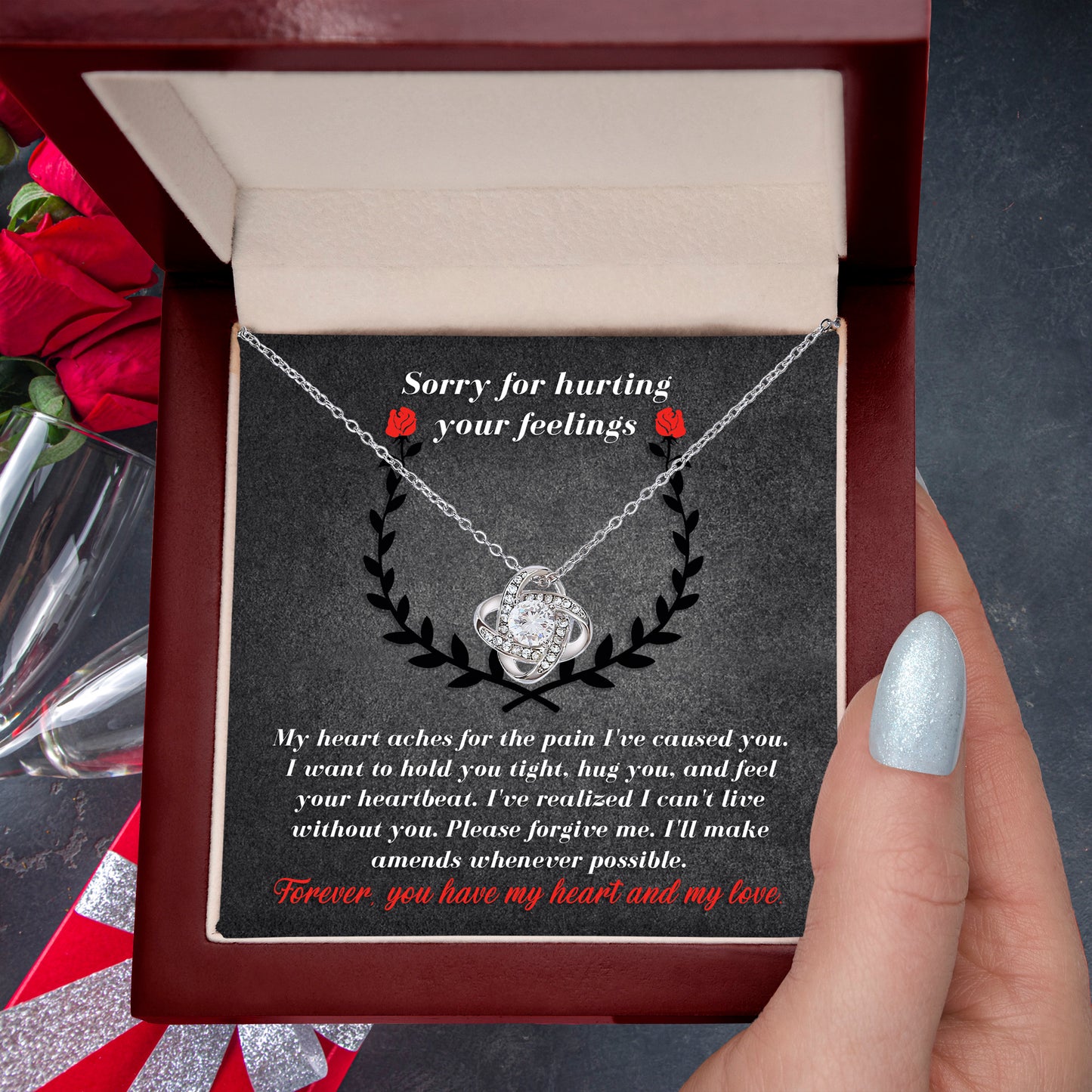 Apology Gift for Girlfriend, Wife, Soulmate - Sorry, Make Amends - Love Knot Pendant Necklace - Mallard Moon