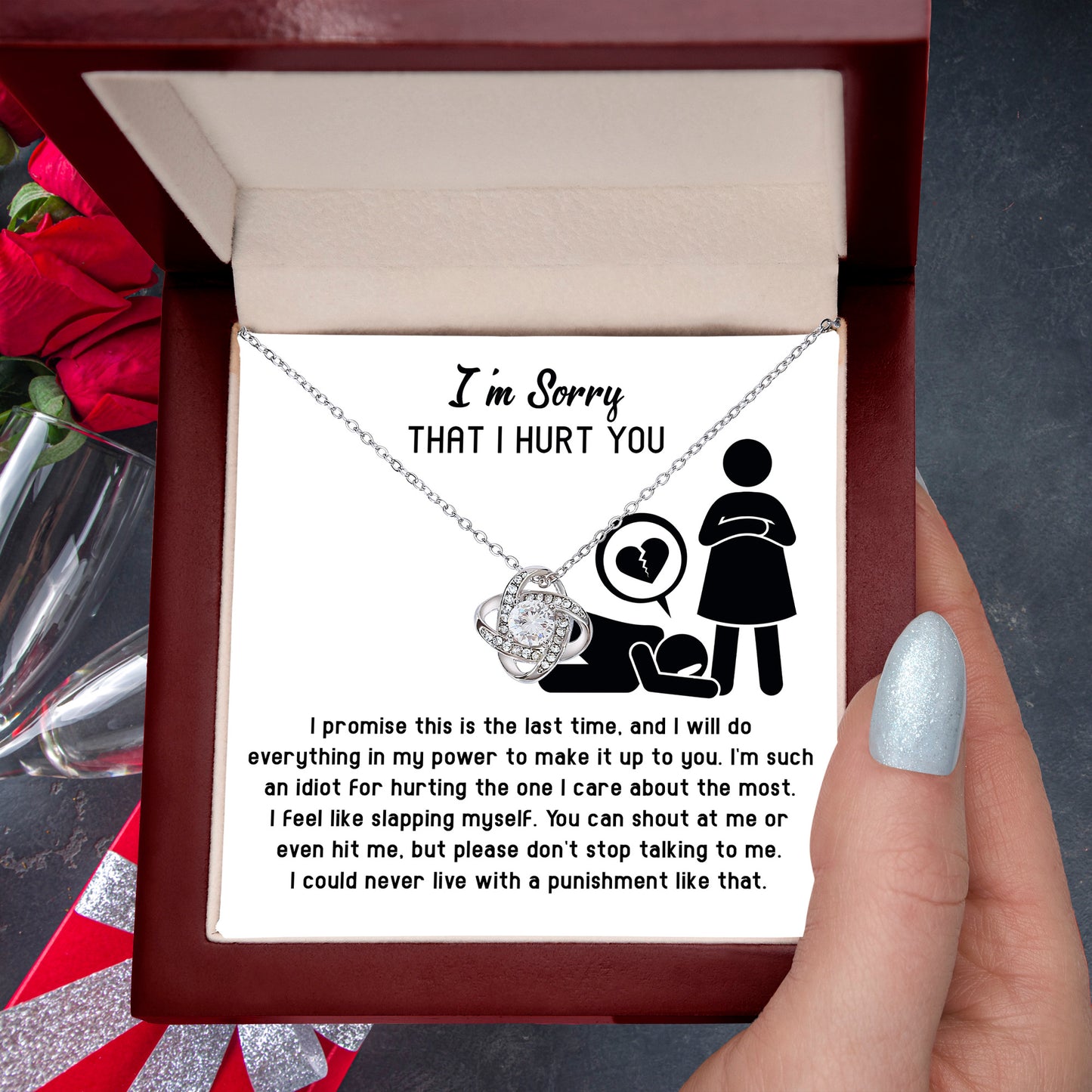 Apology Gift for Girlfriend, Wife, Soulmate - Sorry, Please Don't Stop Talking - Love Knot Pendant Necklace - Mallard Moon