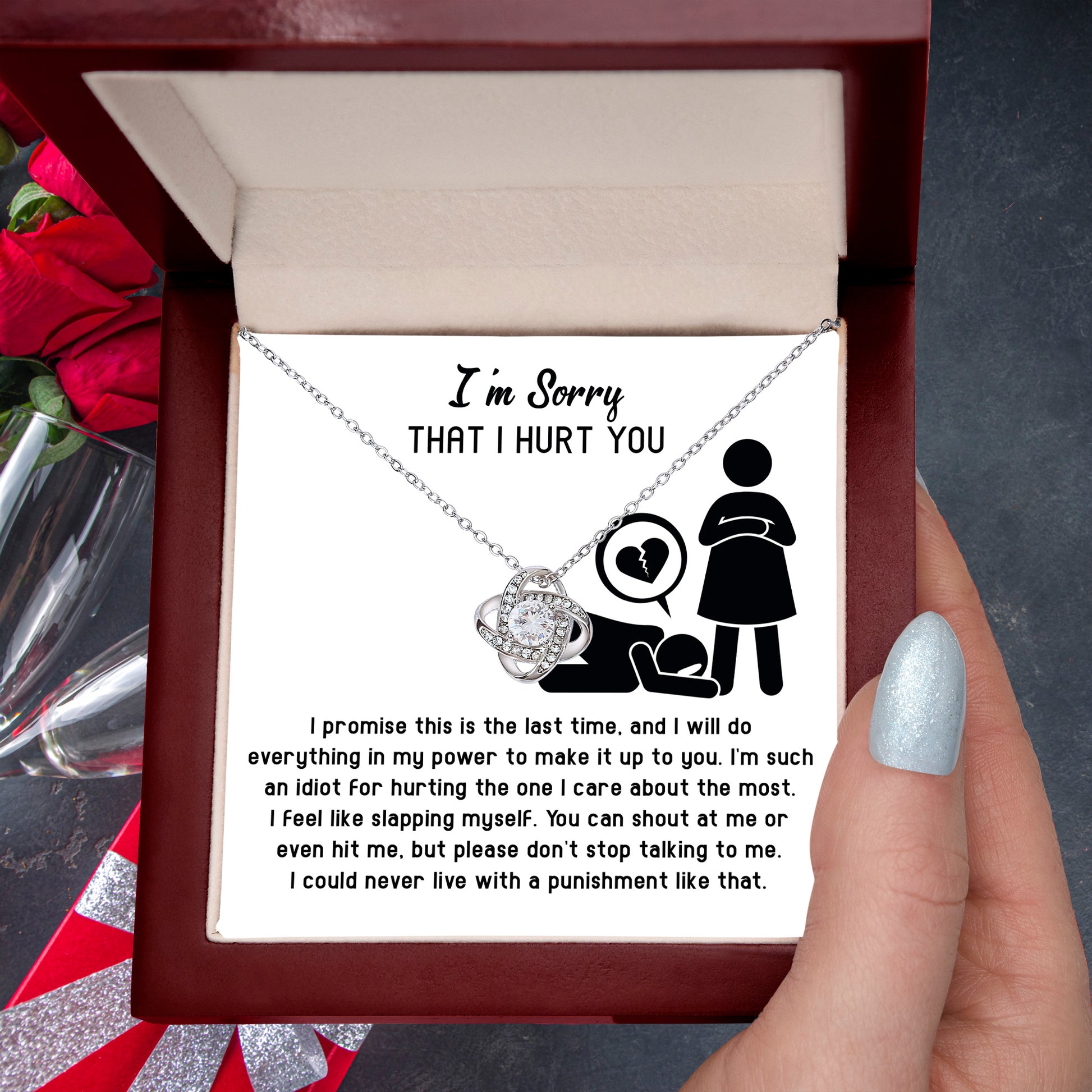 Apology Gift for Girlfriend, Wife, Soulmate - Sorry, Please Don't Stop Talking - Love Knot Pendant Necklace - Mallard Moon