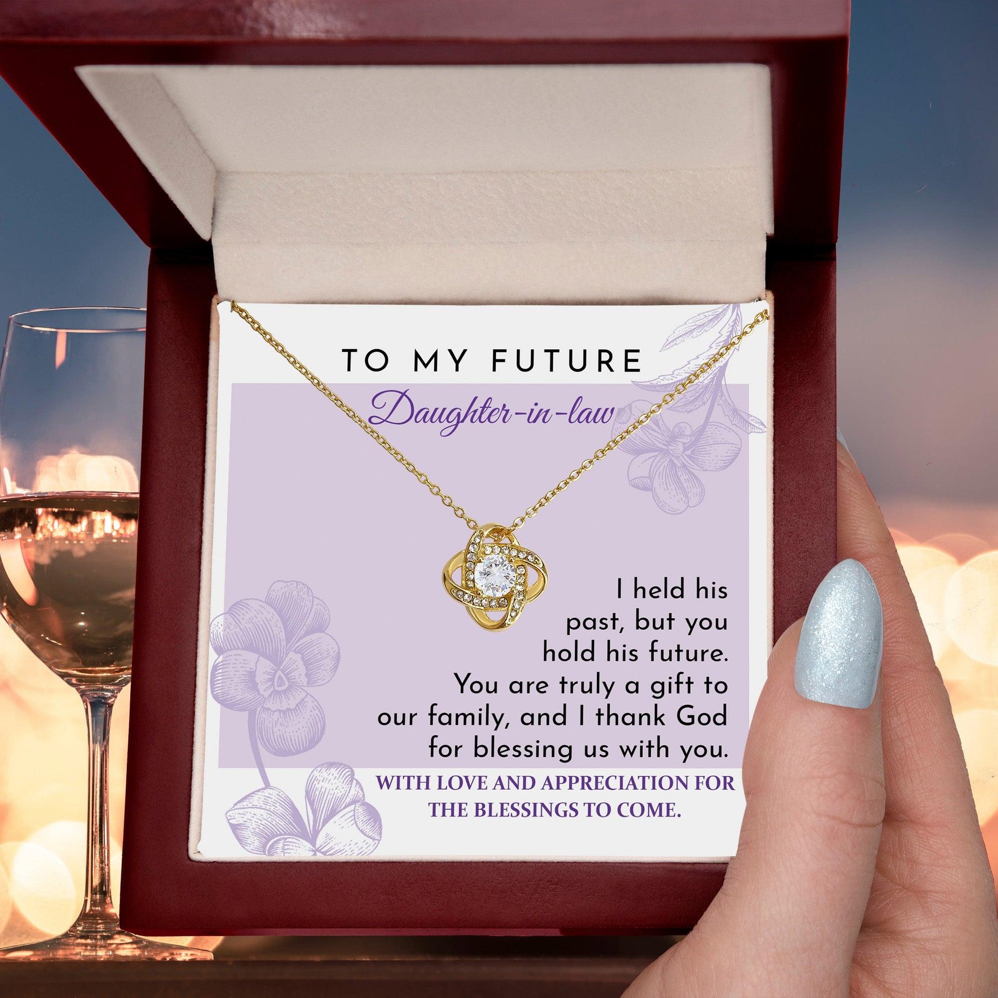 Future Daughter-in-law - You are a Gift to our Family Love Knot Pendant Necklace - Mallard Moon Gift Shop