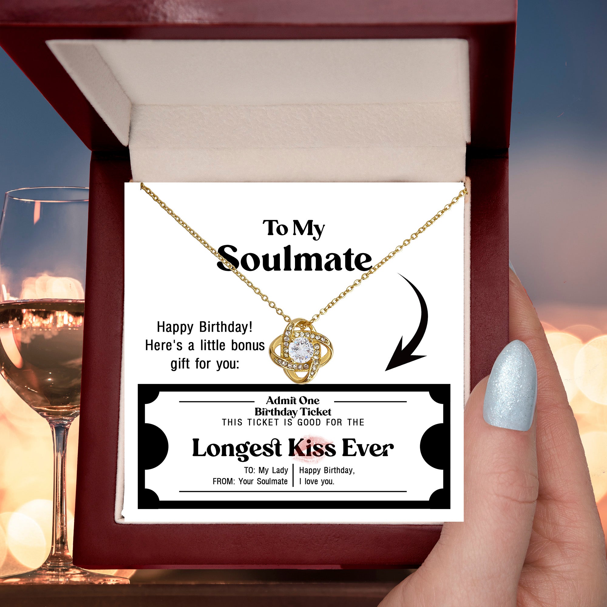 Soulmate Birthday Love Knot Necklace – Longest Kiss Ever Message Card | Romantic Gift for Wife or Girlfriend - Mallard Moon Gift Shop