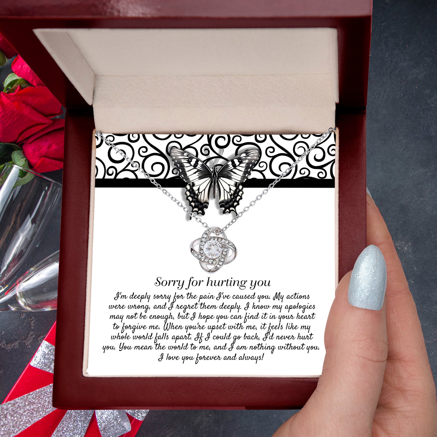 Apology Gift - Sorry for Hurting You - I am Nothing Without You - Love Knot Pendant Necklace - Mallard Moon