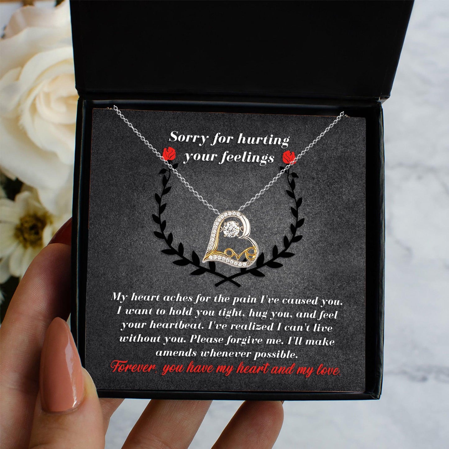 Apology Gift for Girlfriend, Wife, Soulmate - Sorry, Make Amends - Love Dancing Heart Pendant Necklace - Mallard Moon Gift Shop