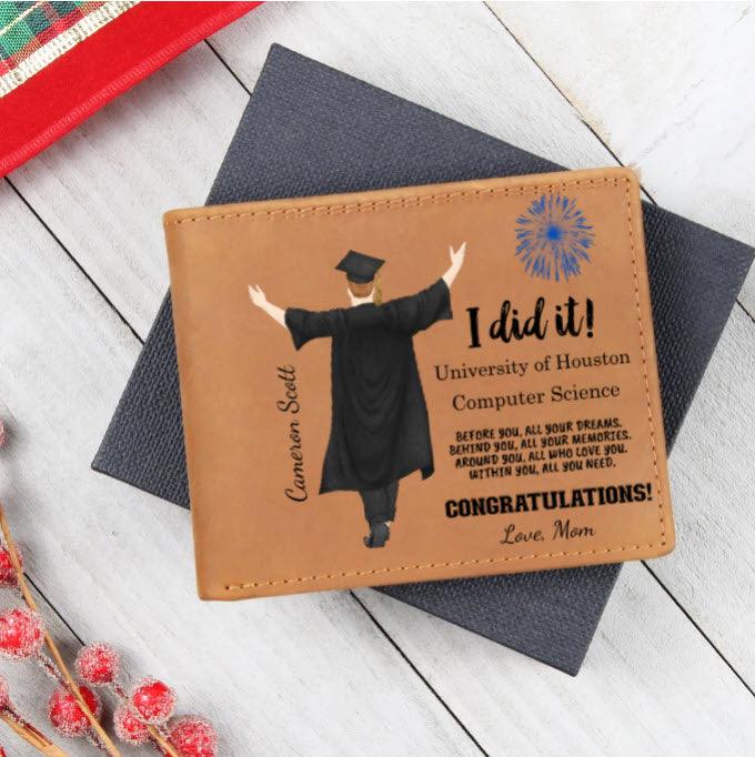 Male Graduation Personalized Graphic Leather Wallet - Mallard Moon Gift Shop