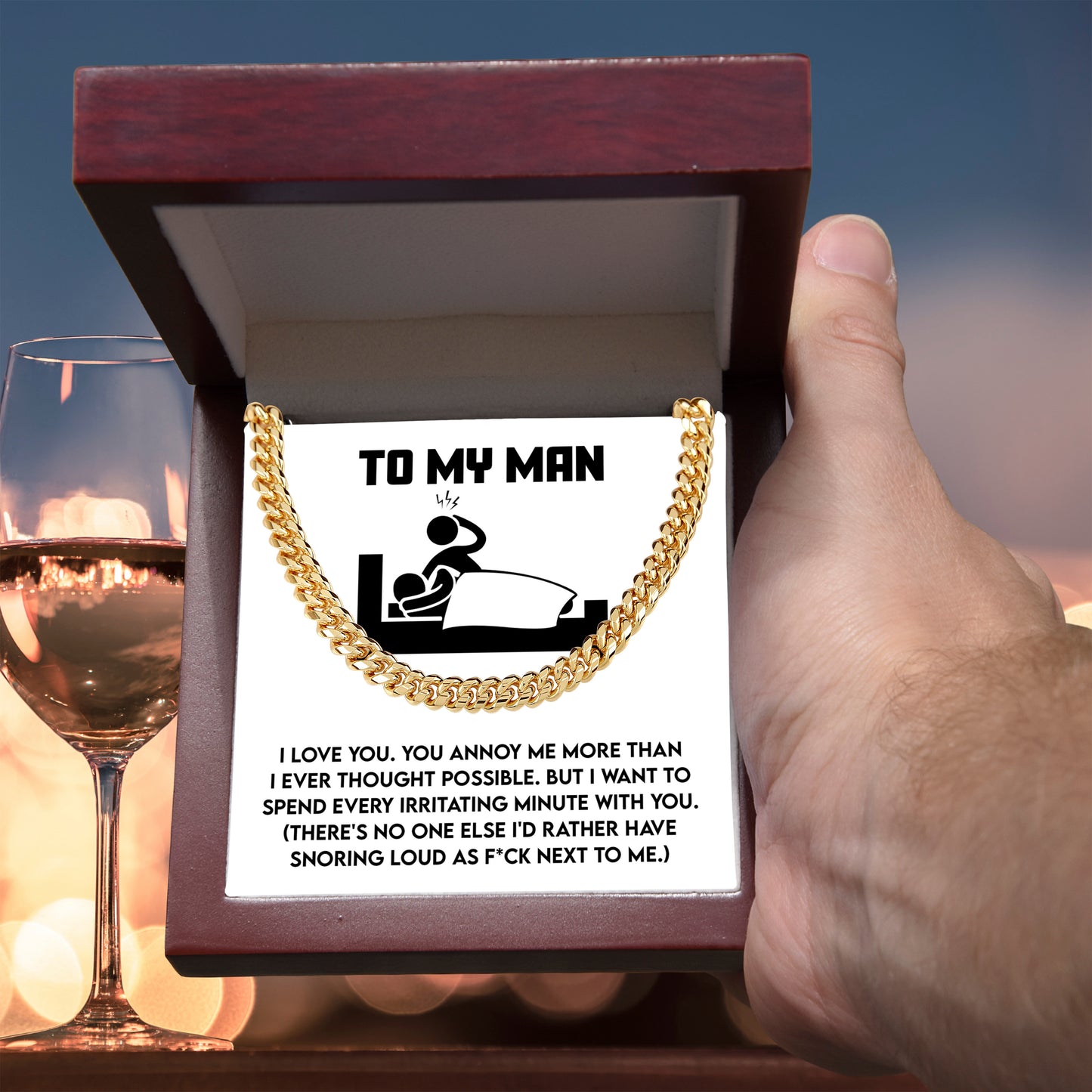 Gift for Husband, Boyfriend, or Soulmate - Cuban Chain Necklace with Funny 'To My Man' Message Card - Mallard Moon Gift Shop