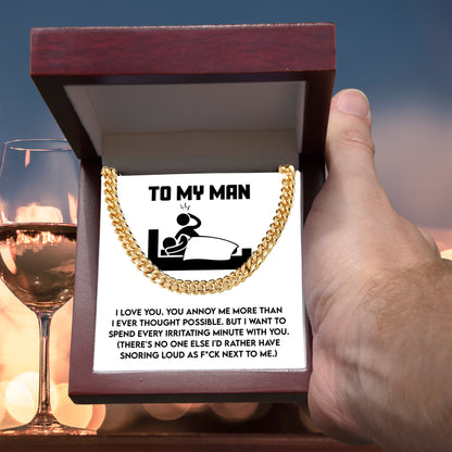 Gift for Husband, Boyfriend, or Soulmate - Cuban Chain Necklace with Funny 'To My Man' Message Card - Mallard Moon Gift Shop