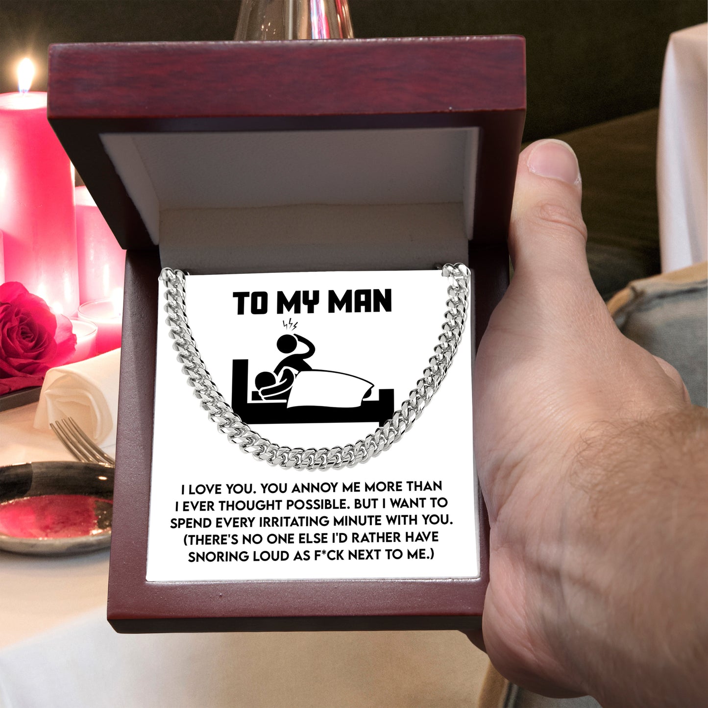 Gift for Husband, Boyfriend, or Soulmate - Cuban Chain Necklace with Funny 'To My Man' Message Card - Mallard Moon Gift Shop