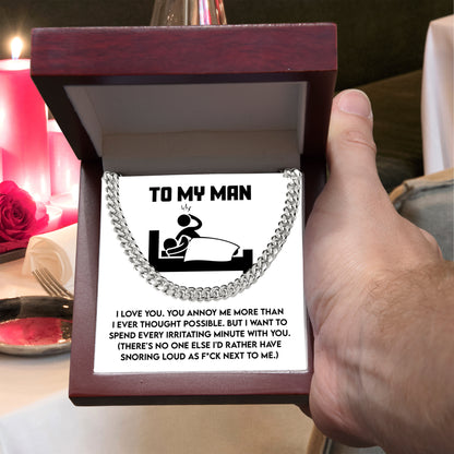 Gift for Husband, Boyfriend, or Soulmate - Cuban Chain Necklace with Funny 'To My Man' Message Card - Mallard Moon Gift Shop