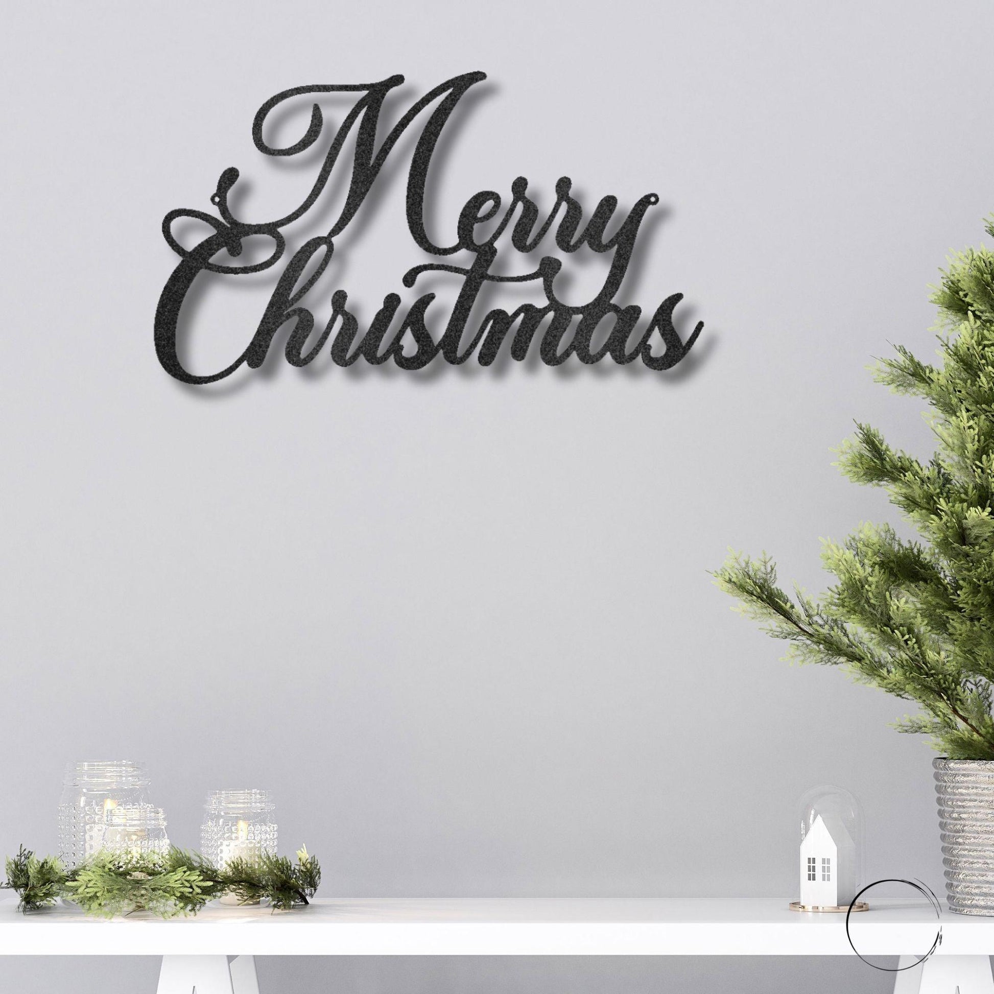 Merry Christmas Script Lettering Metal Wall Sign - Mallard Moon Gift Shop