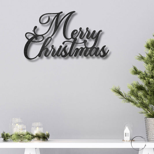 Merry Christmas Script Lettering Metal Wall Sign - Mallard Moon Gift Shop