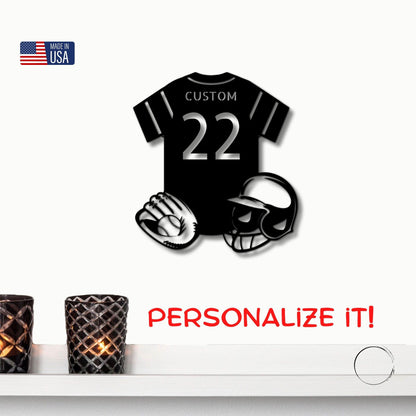 Baseball Gear Custom Name and Jersey Number Metal Wall Sign - Mallard Moon Gift Shop