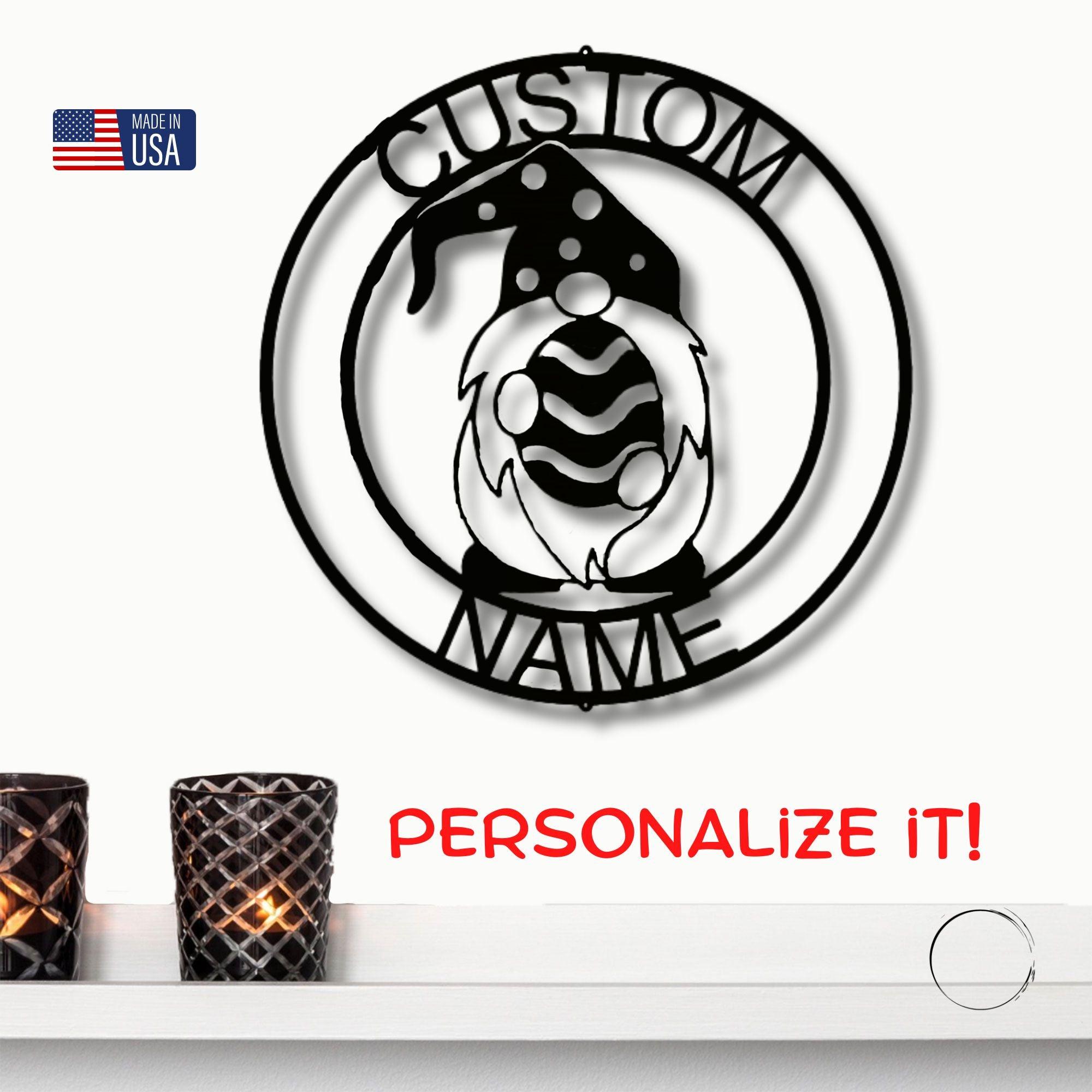 Gnome Easter Egg Custom Name Metal Art Wall Sign Home Decor - Mallard Moon Gift Shop