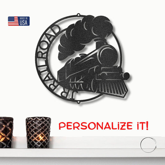 Steam Locomotive Train Custom Name Metal Art Wall Sign - Mallard Moon Gift Shop