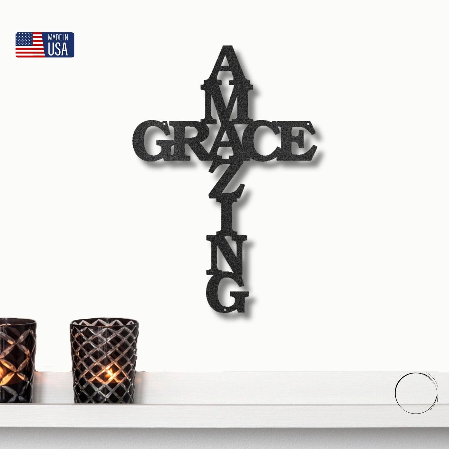 Amazing Grace Cross Metal Art Wall Sign - Mallard Moon Gift Shop