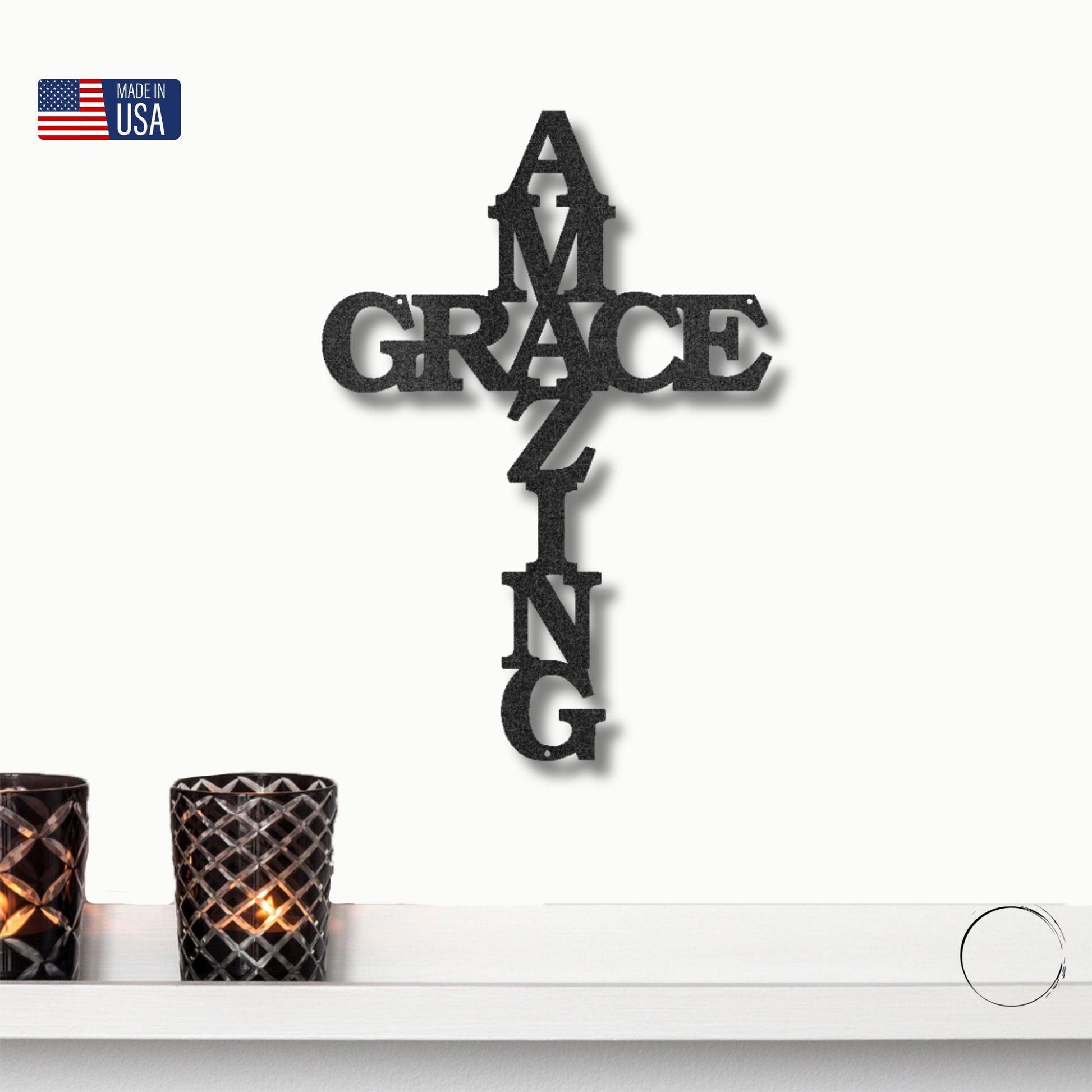 Amazing Grace Cross Metal Art Wall Sign - Mallard Moon Gift Shop