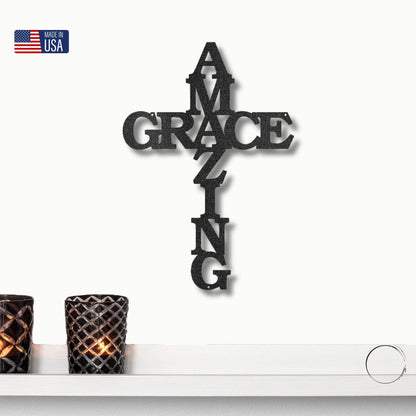 Amazing Grace Cross Metal Art Wall Sign - Mallard Moon Gift Shop