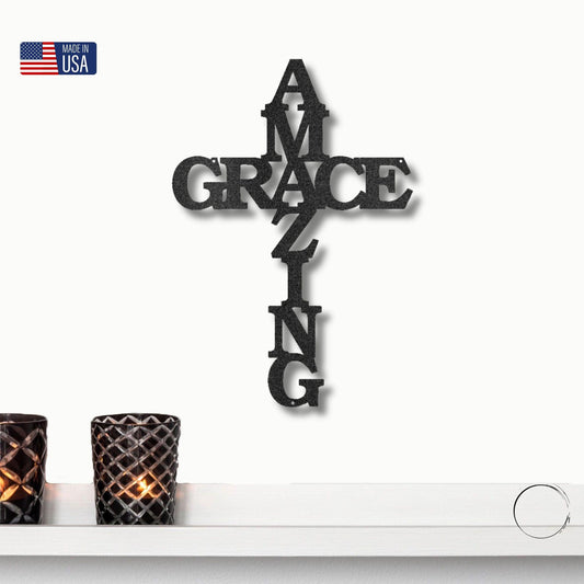 Amazing Grace Cross Metal Art Wall Sign - Mallard Moon Gift Shop