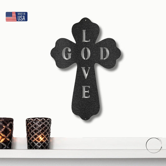 God Love Cross Metal Art Wall Sign - Mallard Moon Gift Shop