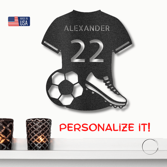 Soccer Jersey Monogram Custom Name Steel Sign Metal Wall Art - Mallard Moon Gift Shop