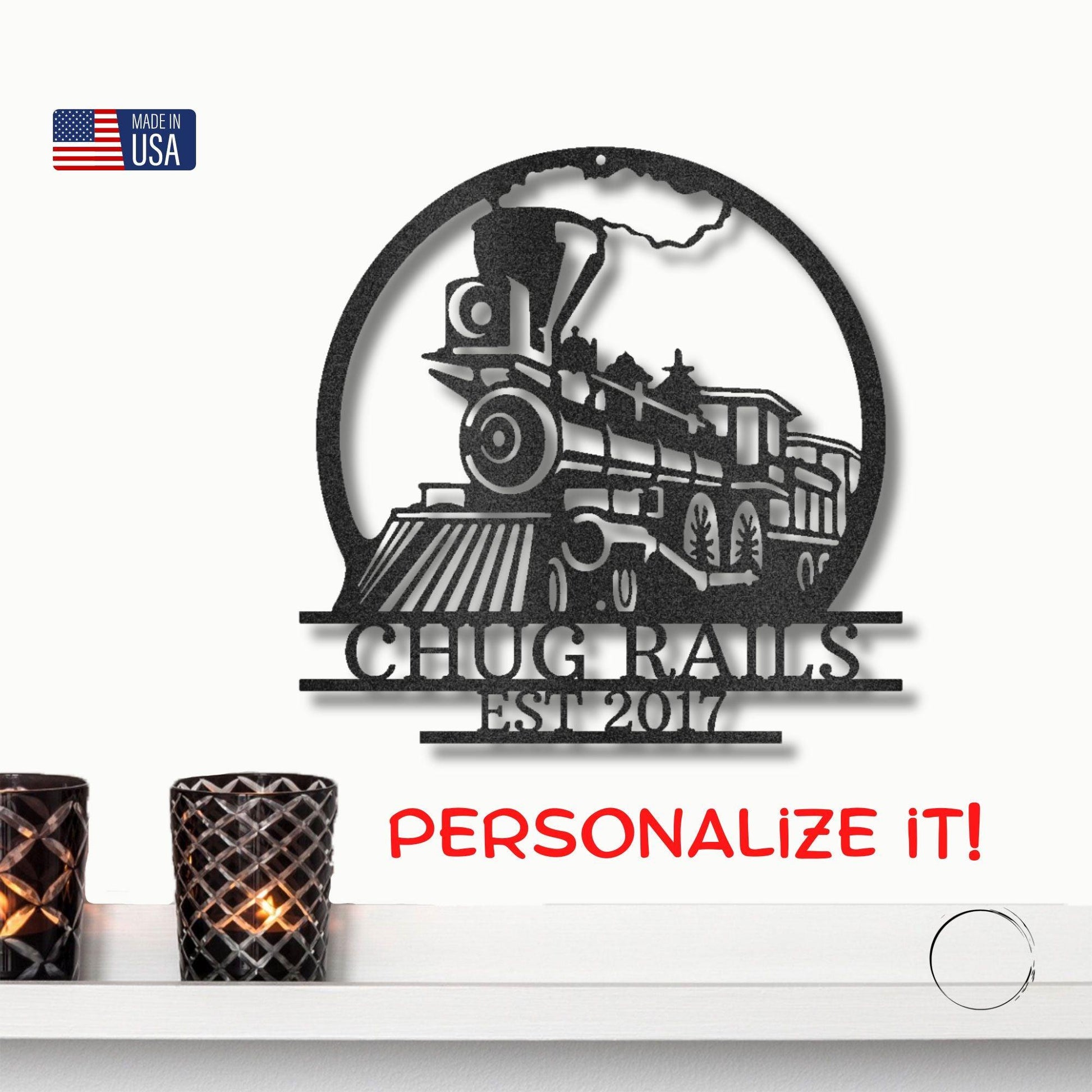 Vintage Steam Locomotive Train Personalized Name Metal Art Wall Sign - Mallard Moon Gift Shop