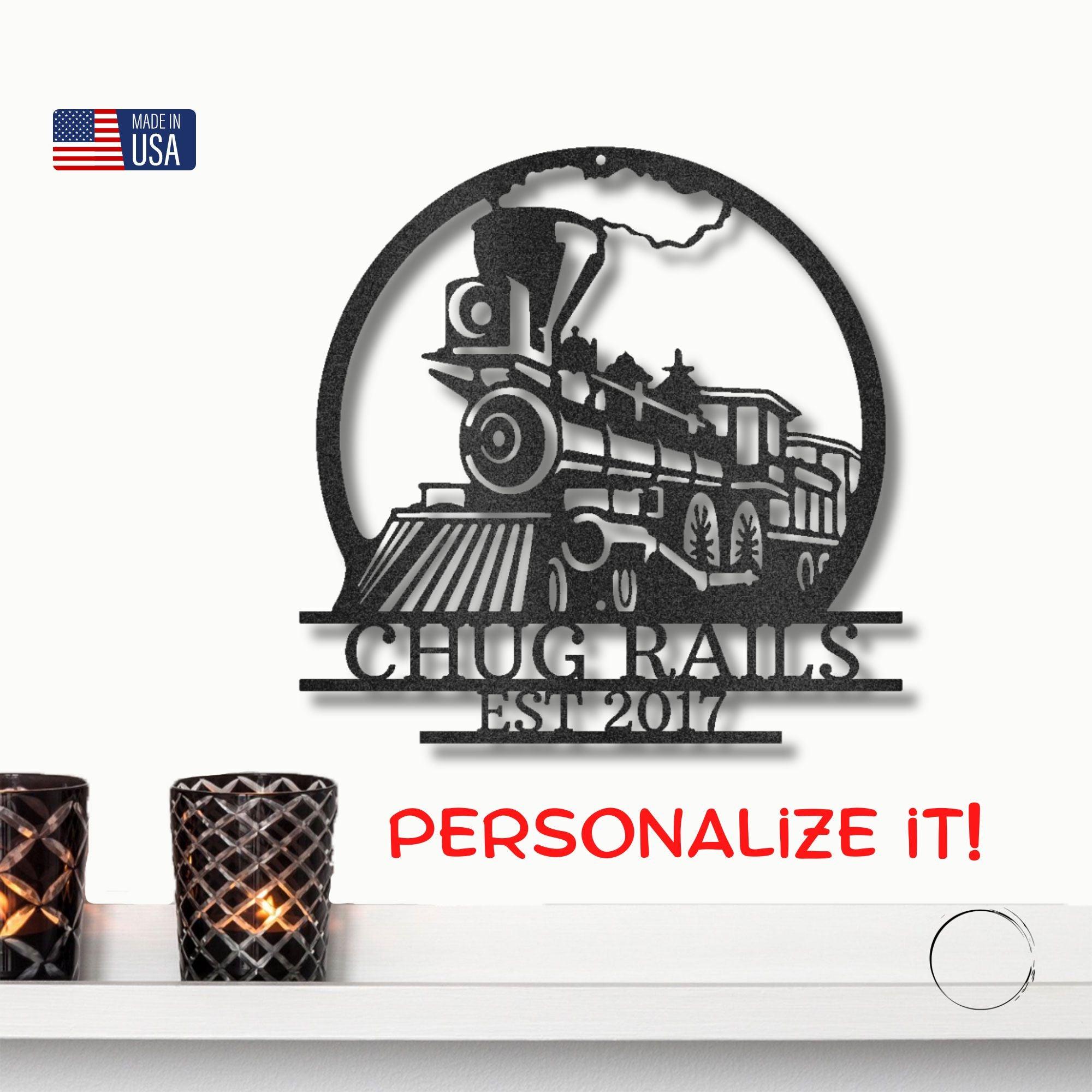 Vintage Steam Locomotive Train Personalized Name Metal Art Wall Sign - Mallard Moon Gift Shop