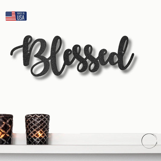 Blessed Word Script Indoor Outdoor Steel Walll Sign - Mallard Moon Gift Shop