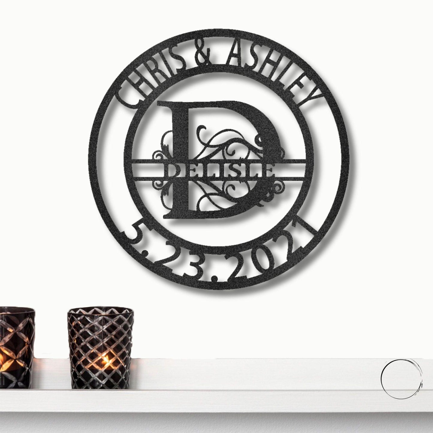 Personalized Elaborate Split Letter Name Initial Indoor Outdoor Steel Wall Sign Metal Art - Mallard Moon Gift Shop