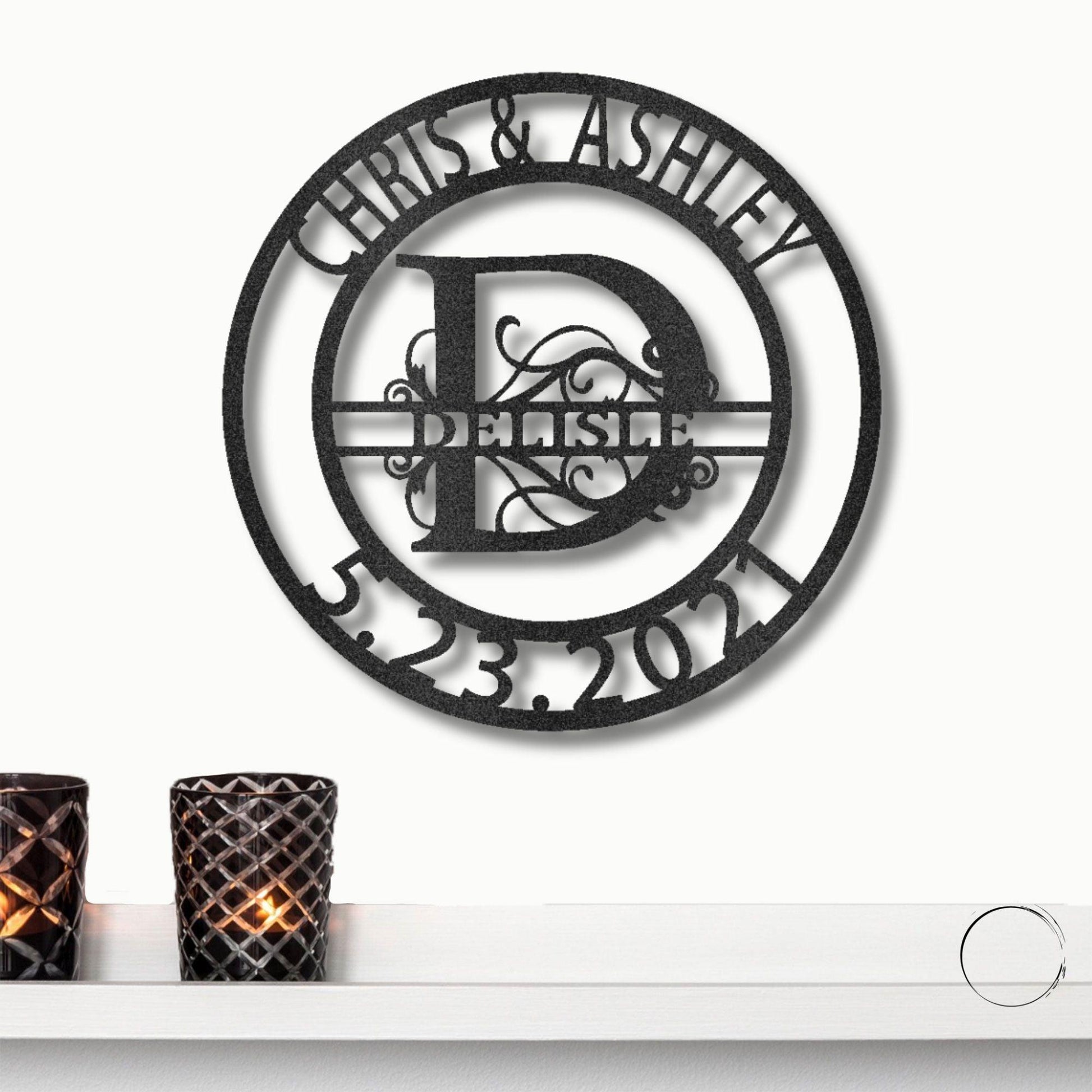 Personalized Elaborate Split Letter Name Initial Indoor Outdoor Steel Wall Sign Metal Art - Mallard Moon Gift Shop