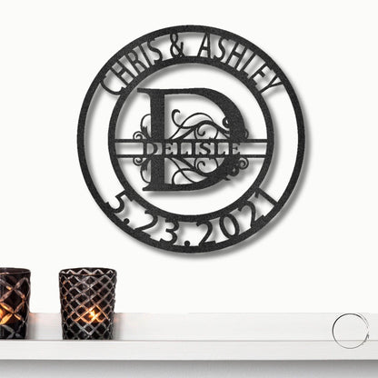 Personalized Elaborate Split Letter Name Initial Indoor Outdoor Steel Wall Sign Metal Art - Mallard Moon Gift Shop