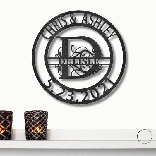 Personalized Elaborate Split Letter Name Initial Indoor Outdoor Steel Wall Sign Metal Art - Mallard Moon Gift Shop