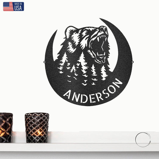 Roaring Bear Custom Name Indoor Outdoor Steel Wall Sign - Mallard Moon Gift Shop