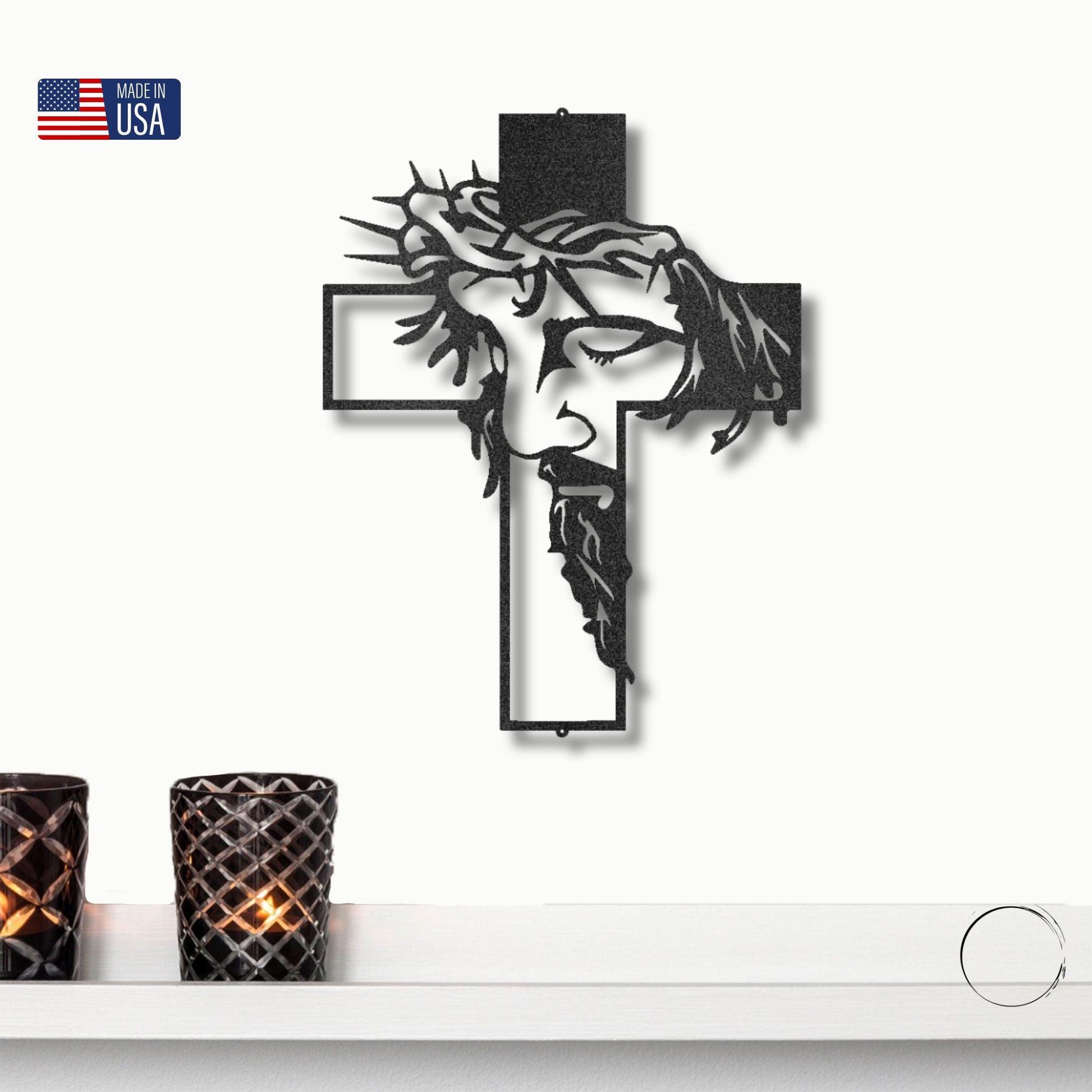Jesus Crown of Thorns Steel Cross Sign Christian Metal Wall Decor Made in USA - Mallard Moon Gift Shop