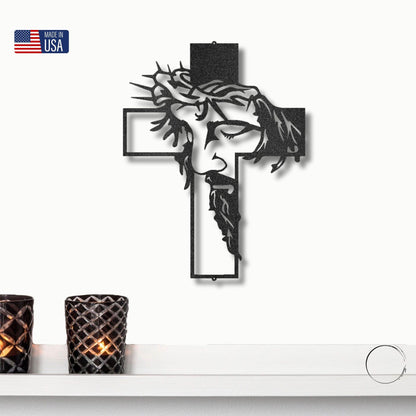 Jesus Crown of Thorns Steel Cross Sign Christian Metal Wall Decor Made in USA - Mallard Moon Gift Shop