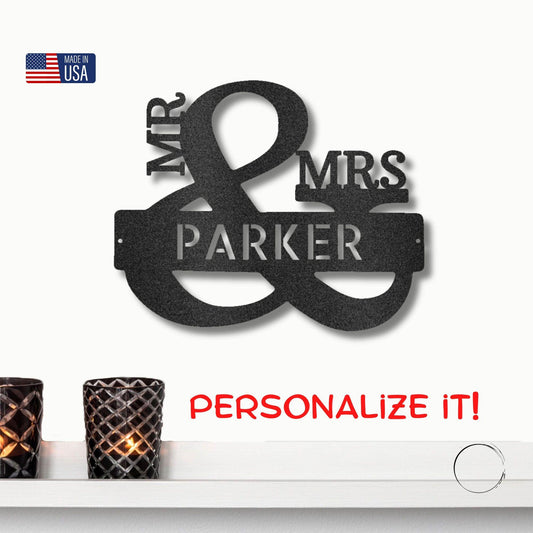 Couples Mr. and Mrs. Custom Name Monogram Indoor Outdoor Steel Wall Sign - Mallard Moon Gift Shop