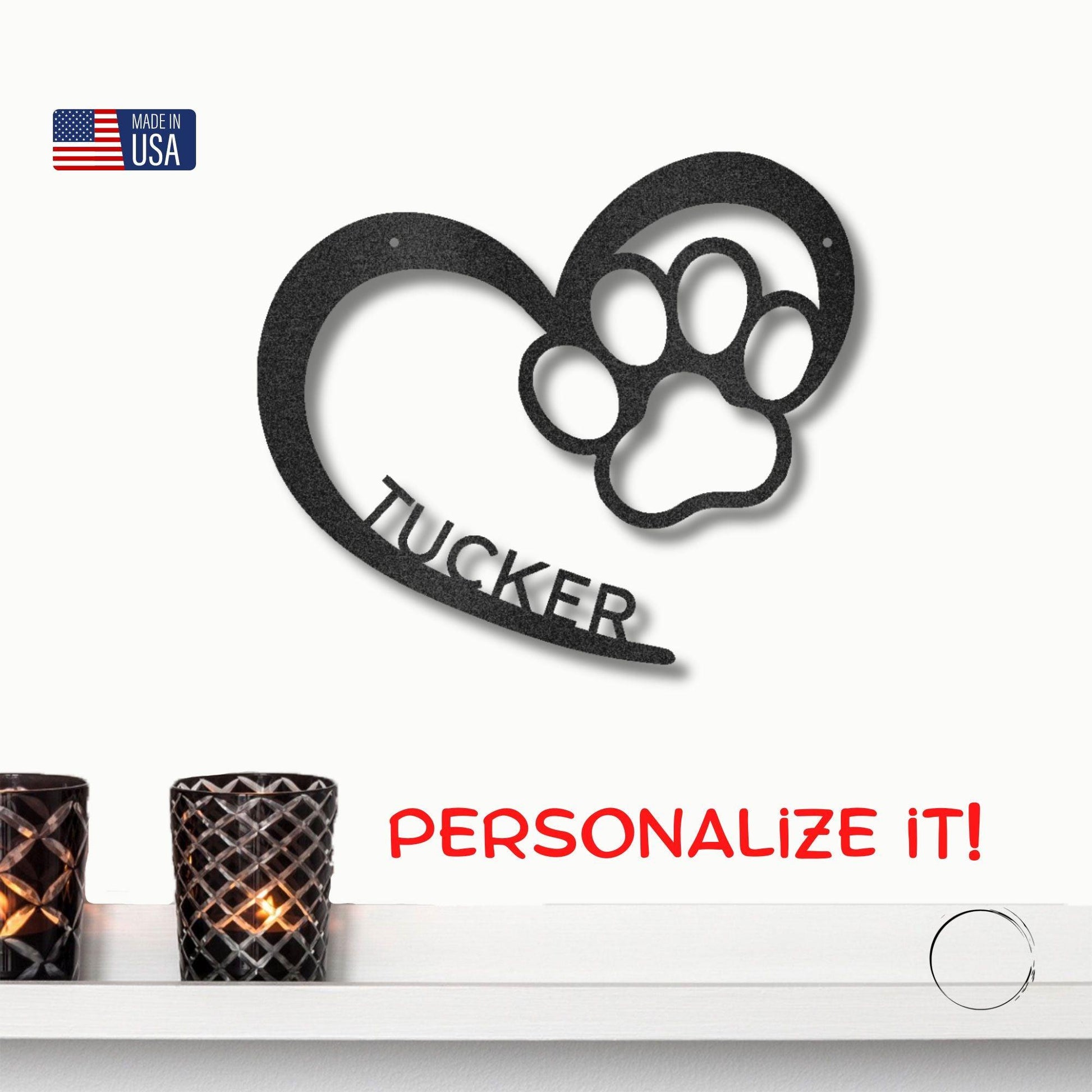 Puppy Love Paw Print Monogram Personalized Metal Art Wall Sign - Mallard Moon Gift Shop